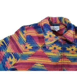 Vtg 90s Southwestern Aztec Jacket Boho Geometric Woven Button Up Boho Size 14